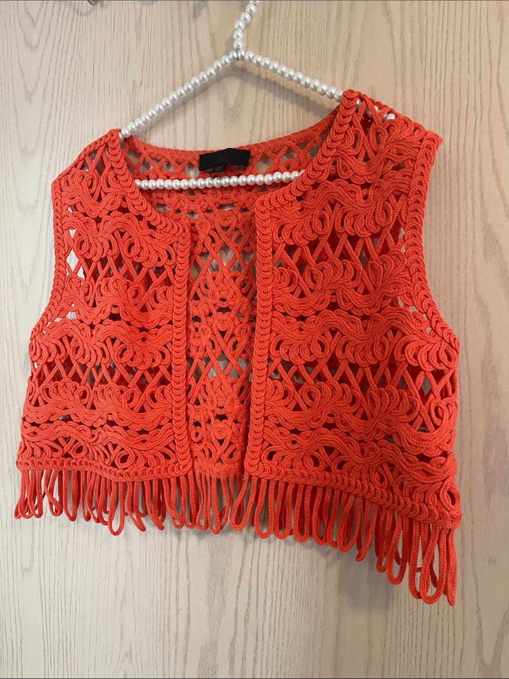 Zara Orange  Fringe Cropped Camisole Vest